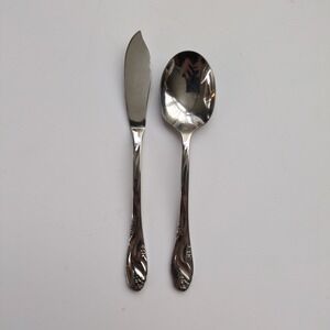 Vtg Oneida LORILEI Butter Knife & Sugar Spoon Stainless Floral Flatware Lorelei